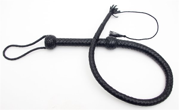 Mister B Lederpeitsche 91 cm – schwarze Bullwhip mit Nylon-Schmitze, Gesamtansicht