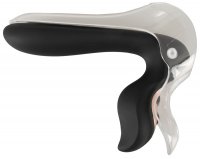 Aperçu: Bad Kitty Vibro-Spekulum mit LED – schwarz-transparent, geschlossen