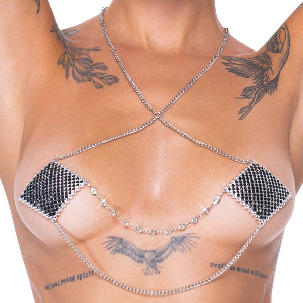 Bijoux de tétons en argent avec collier