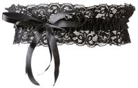 Aperçu: Jarretière en dentelle noire avec noeud en satin
