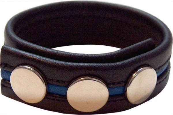 Bracelet en cuir noir avec bordure bleue