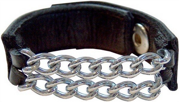 Bracelet en cuir avec deux chaînes
